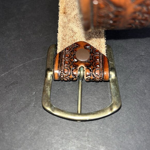 Vtg TOOLED Hickok Belt WESTERN Handmade 32 - 34 Custom Leather Rodeo W/ Buckle - Picture 2 of 5